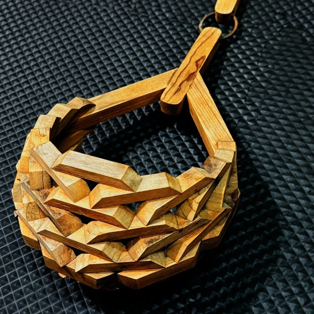 Vintage Hanging Basket MCM Wood Slat Articulated Ring Handle Handmade Folk Art